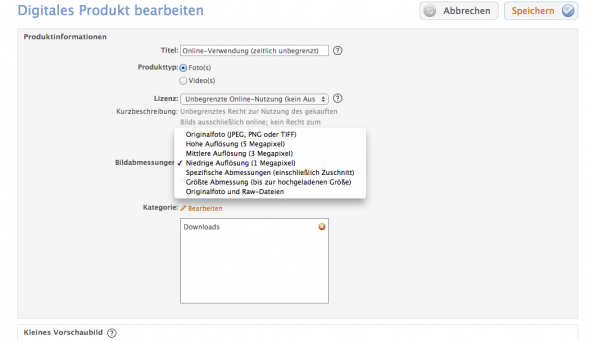 Neben Drucken ist auch das Angebot von Downloads möglich